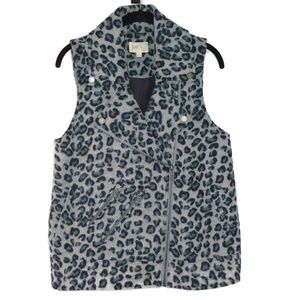 Jolt Faux Fur Vest Leopard Animal Print Grey Moto